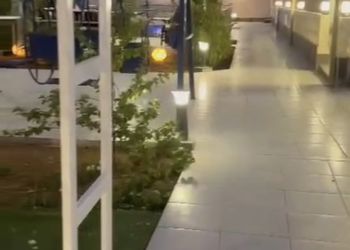 شاليه بجلسة تطل على مسبح خارجي 
