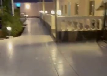 شاليه بجلسة تطل على مسبح خارجي 