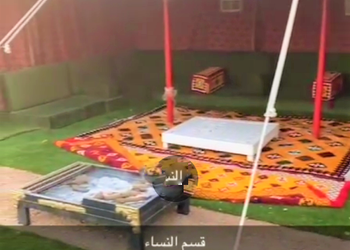 شاليه بخيمة و مسطح اخضر  