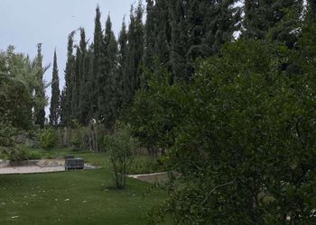 مزرعة بمسطحات خضراء وجلسة خارجية